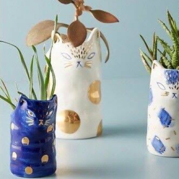 Anthropologie Other - Anthropologie bird can fox small blue planter